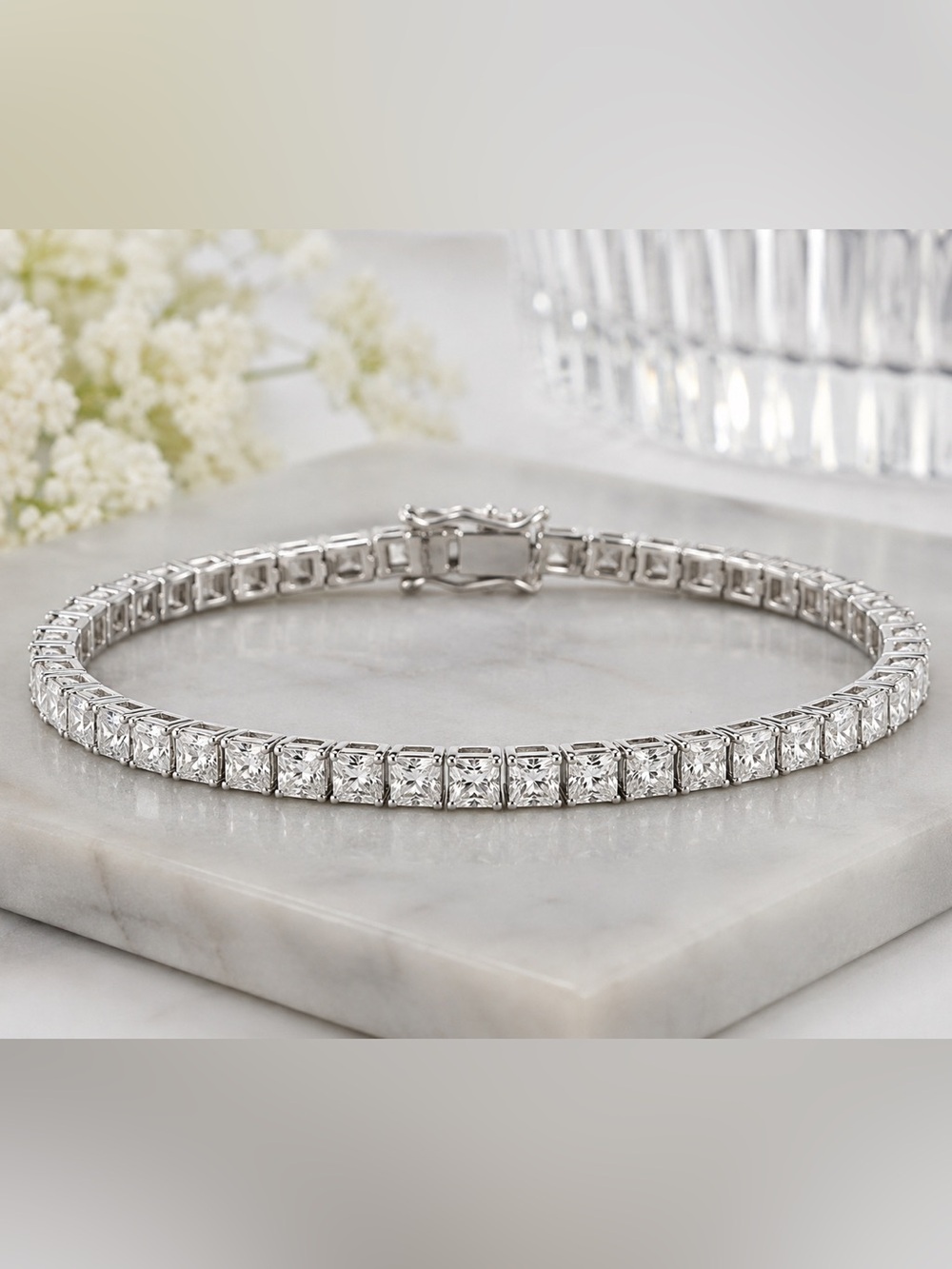 Small Silver Tennis Bracelet with Clear Stones